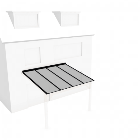 Nach Maß gefertigtes Dach an Mauer, 4 m x 3,5 m, transparent. Schwarz RAL 9005 Profile