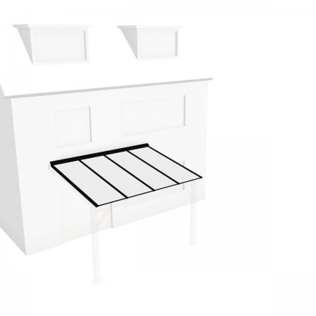 Nach Maß gefertigtes Dach an Mauer 4 m x 3 m, opalweiß. Schwarz RAL 9005 Profile