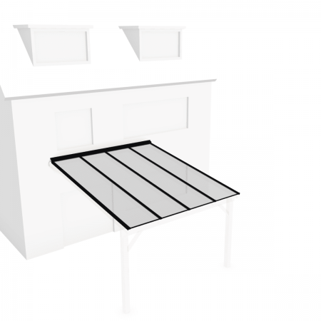 Nach Maß gefertigtes Dach an Mauer, 4 m x 4,5 m, transparent. Schwarz RAL 9005 Profile
