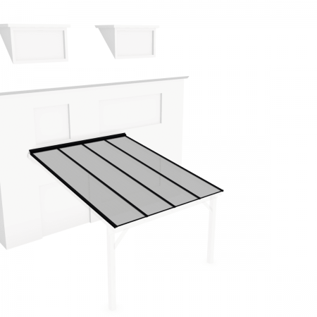 Nach Maß gefertigtes Dach an Mauer, 4 m x 5 m, transparent. Schwarz RAL 9005 Profile