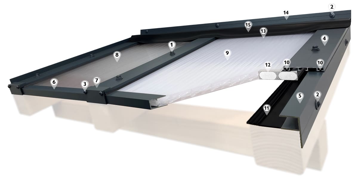 Konstruktion Komplettdach Polycarbonat Stegplatten